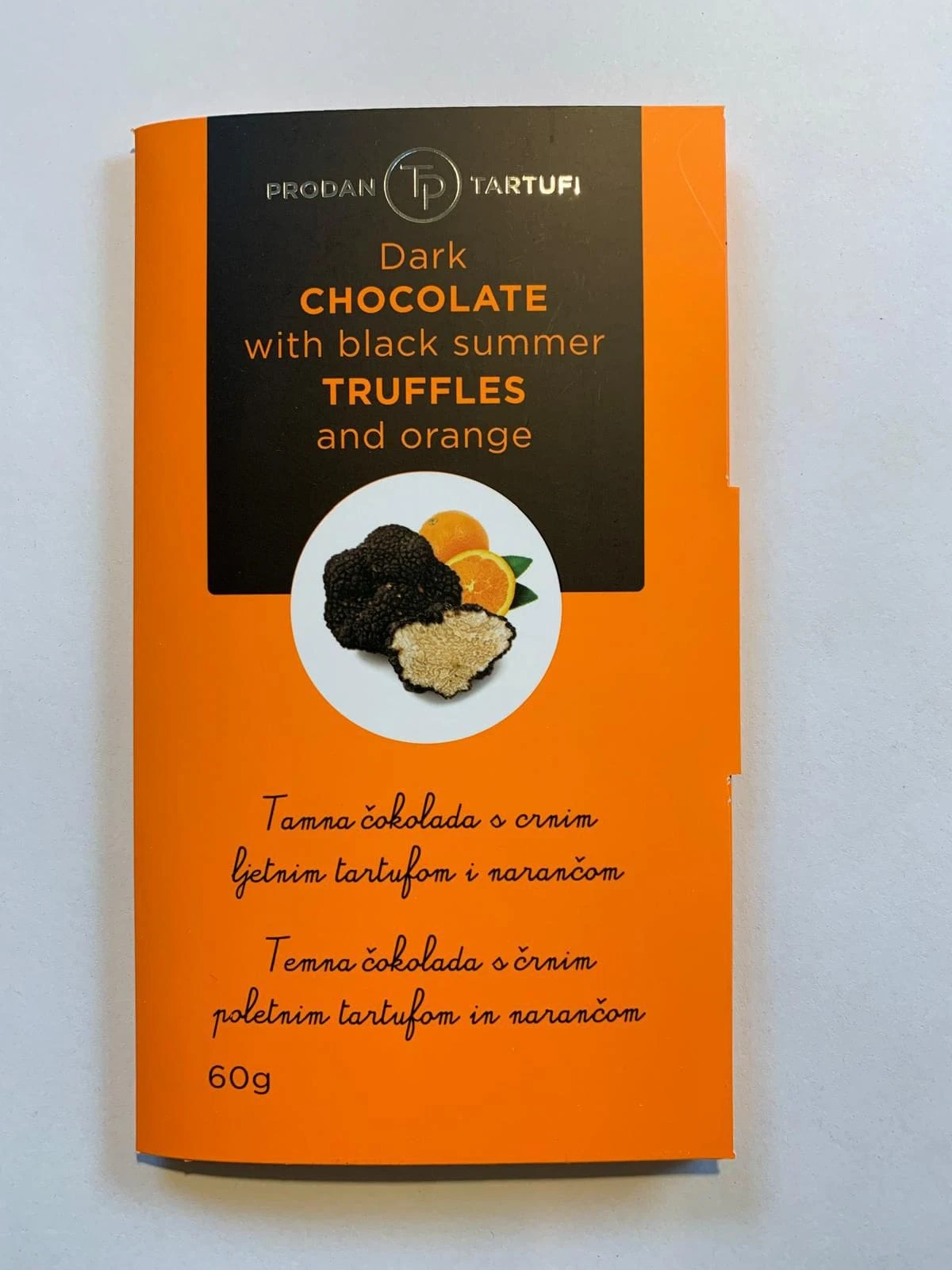 Tafel schwarze Schokolade mit Orange 🍊 und schwarzen Trüffeln - Tuber Aestivum – Bild 1